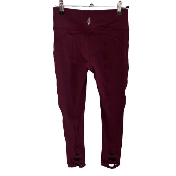 FP Movement XS Cropped Leggings Lace Up Back Maroon Free People - Picture 5 of 8